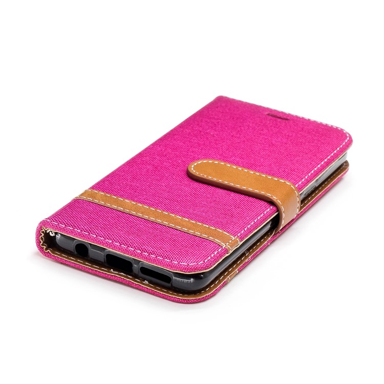 Jeans Cloth Texture Leather Wallet Stand Case Accessory for Samsung Galaxy S9 G960 - Rose-8