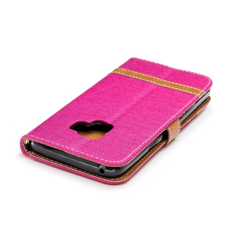 Jeans Cloth Texture Leather Wallet Stand Case Accessory for Samsung Galaxy S9 G960 - Rose-9