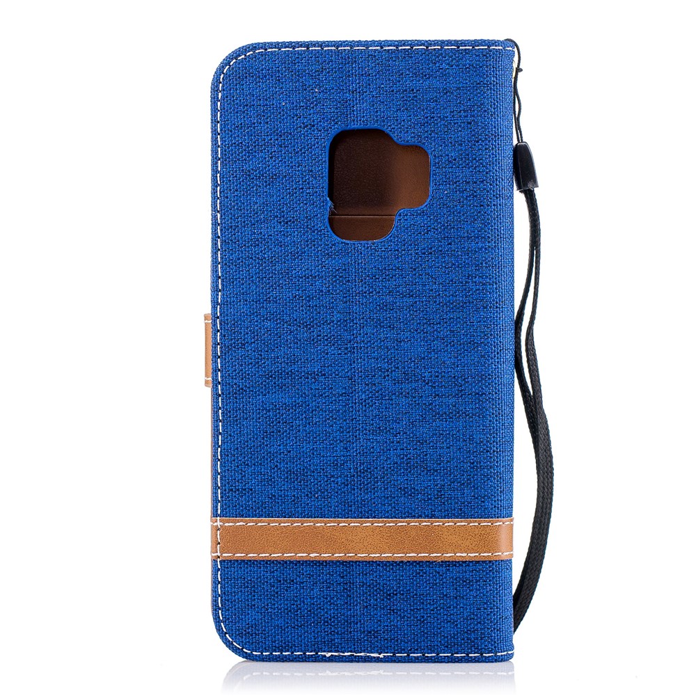 Jeans Cloth Texture Leather Wallet Stand Cellphone Cover Case for Samsung Galaxy S9 - Baby Blue-3