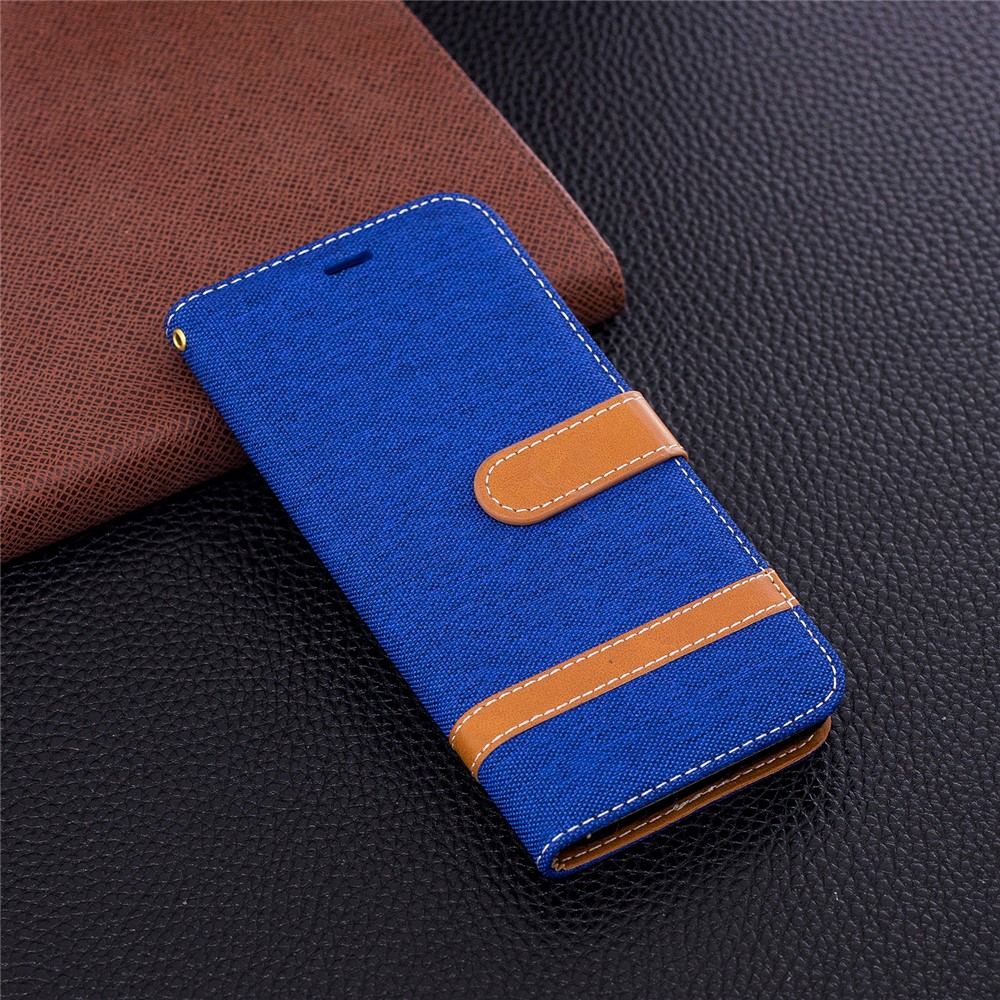 Jeans Cloth Texture Leather Wallet Stand Cellphone Cover Case for Samsung Galaxy S9 - Baby Blue-4