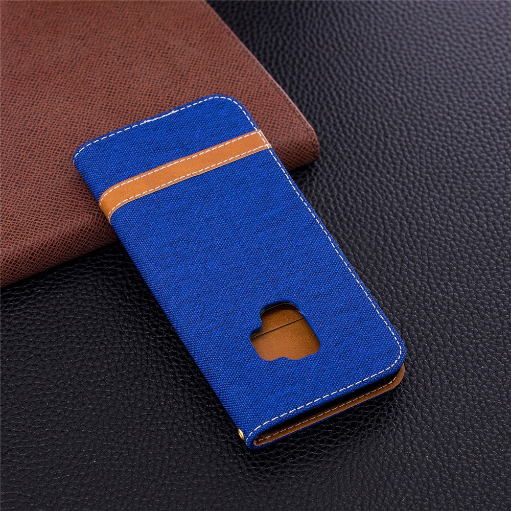 Jeans Cloth Texture Leather Wallet Stand Cellphone Cover Case for Samsung Galaxy S9 - Baby Blue-5