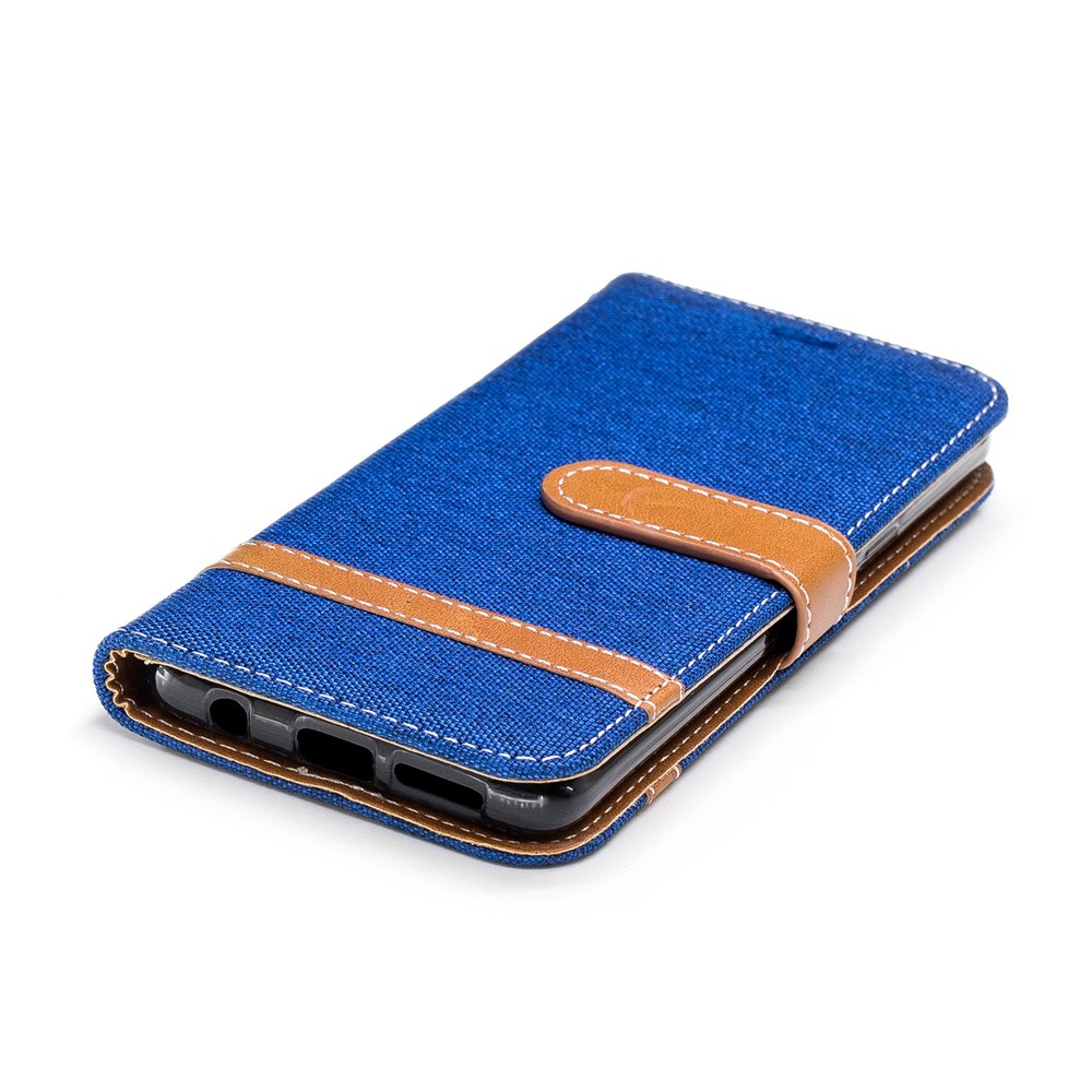 Jeans Cloth Texture Leather Wallet Stand Cellphone Cover Case for Samsung Galaxy S9 - Baby Blue-8