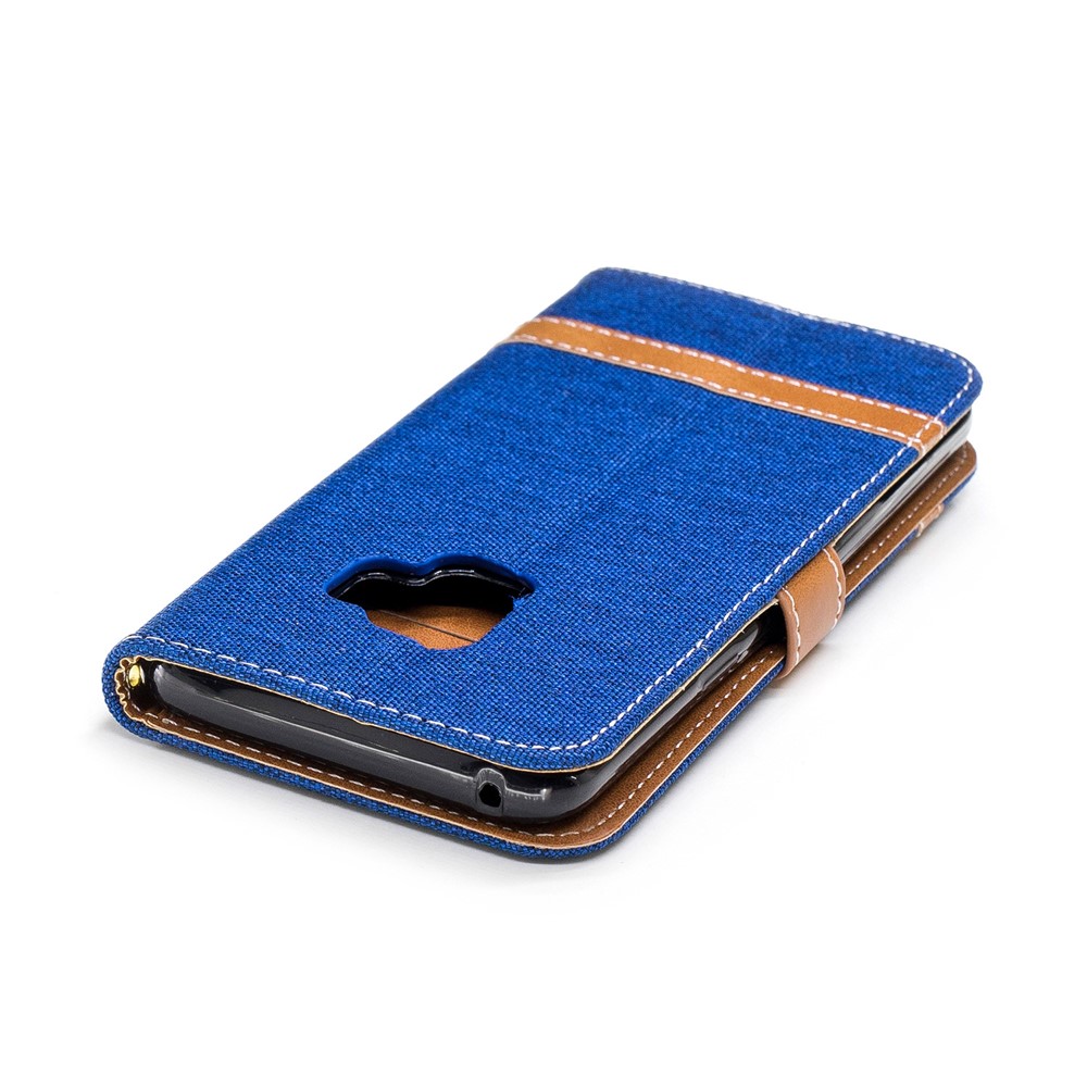 Jeans Cloth Texture Leather Wallet Stand Cellphone Cover Case for Samsung Galaxy S9 - Baby Blue-9