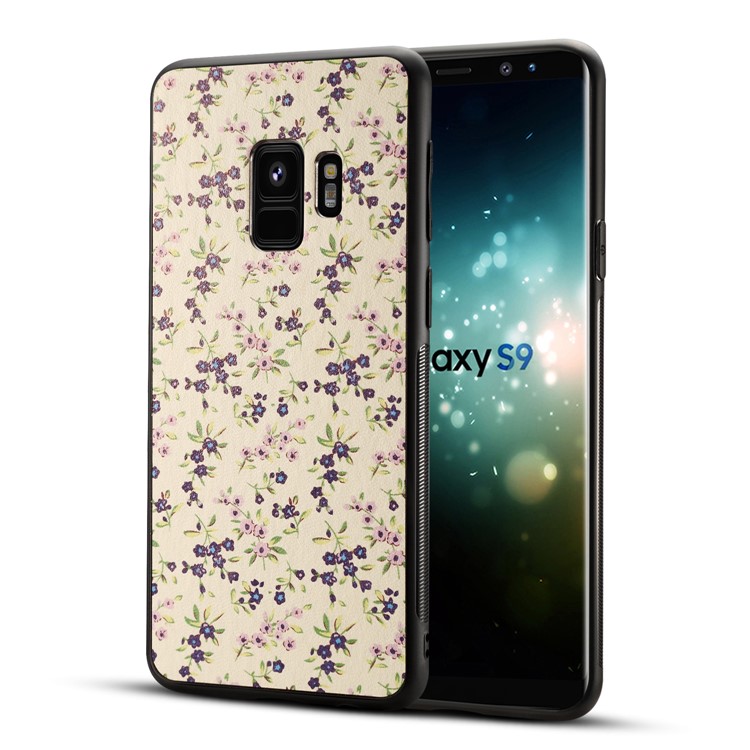 

Pattern Printing PU Leather Coated PC + TPU Hybrid Phone Cover for Samsung Galaxy S9 - Blue Flowers