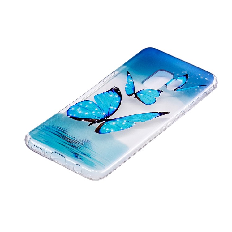 Soft Embossed Pattern Printing TPU Protective Shell for Samsung Galaxy S9 - Blue Butterflies-2