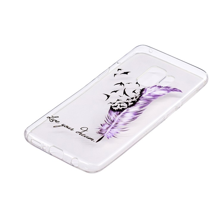 Soft Embossed Pattern Printing TPU Protective Casing for Samsung Galaxy S9 - Purple Feather-2