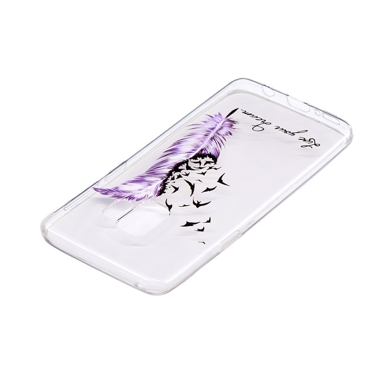 Soft Embossed Pattern Printing TPU Protective Casing for Samsung Galaxy S9 - Purple Feather-3