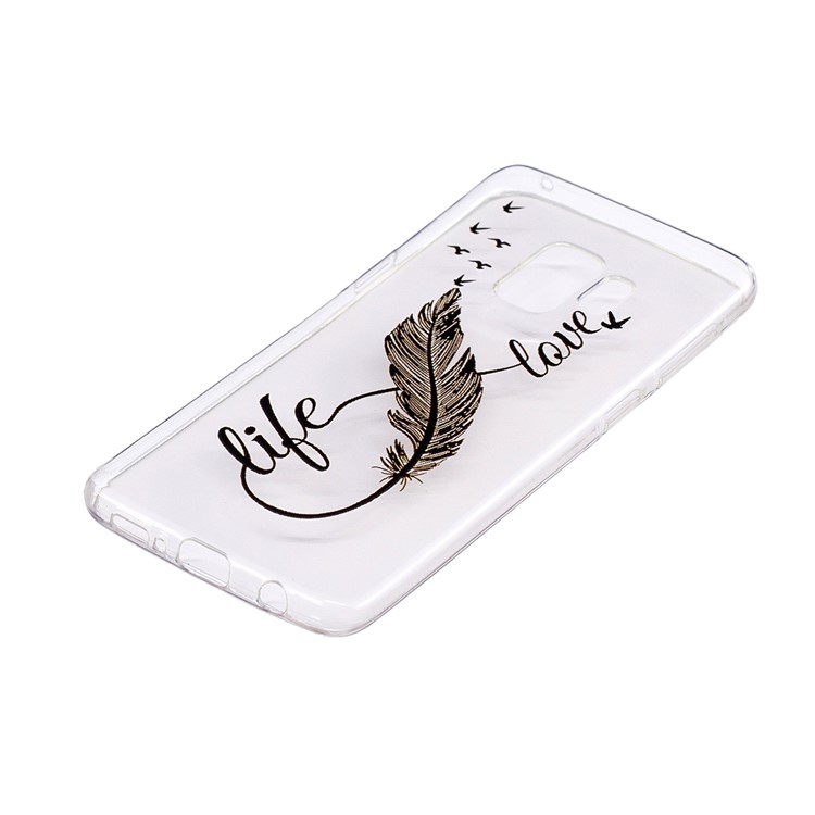 Soft Embossed Pattern Printing TPU Protective Mobile Phone Cover for Samsung Galaxy S9 - Black Feather-2