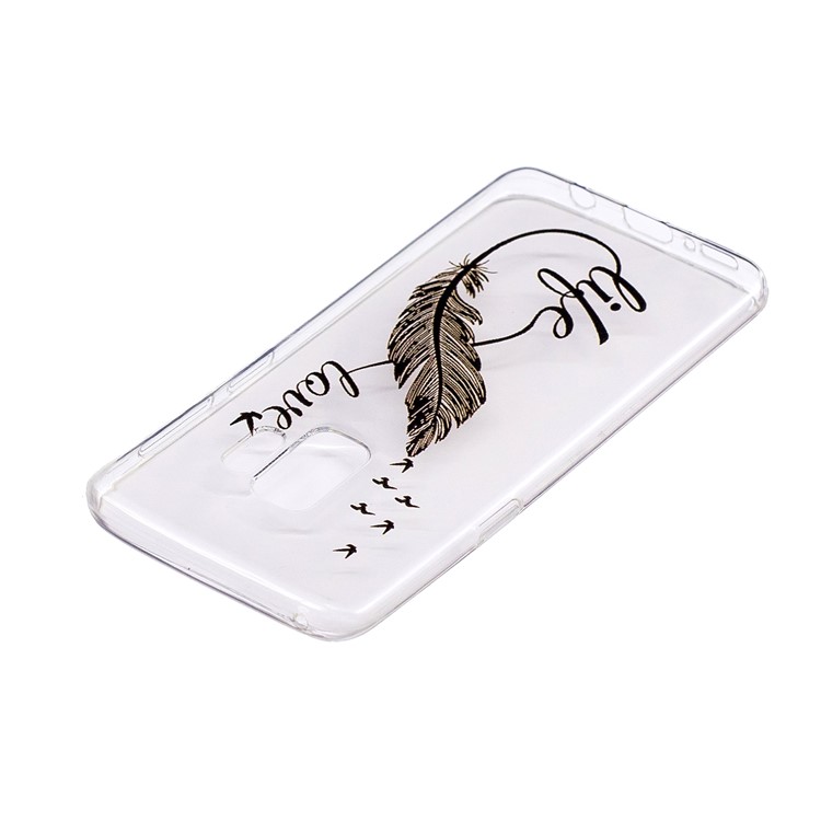 Soft Embossed Pattern Printing TPU Protective Mobile Phone Cover for Samsung Galaxy S9 - Black Feather-3