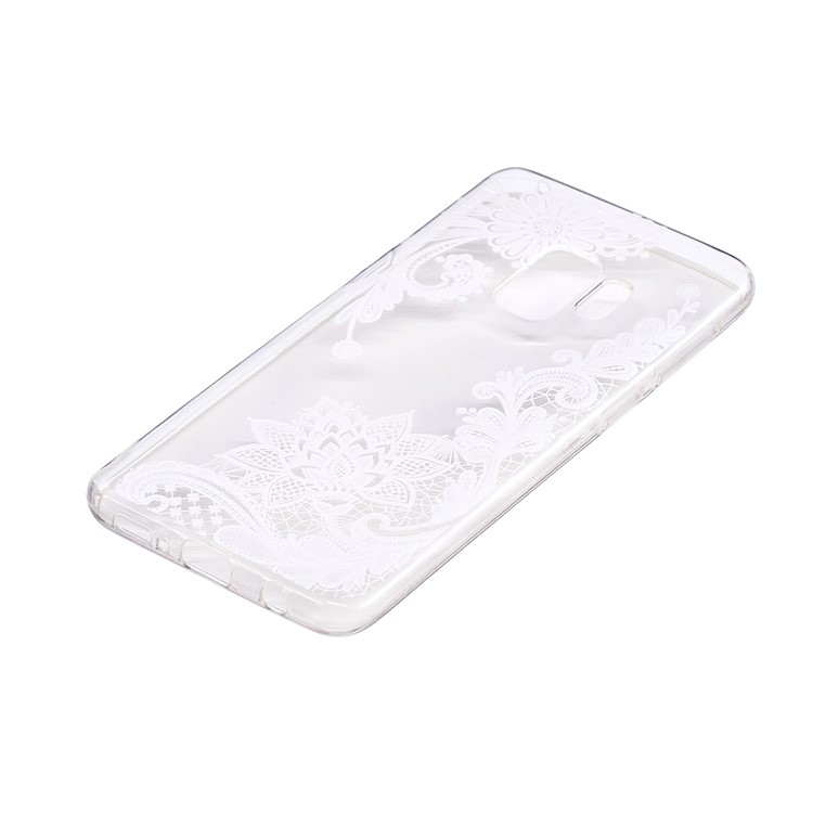 Soft Embossed Pattern Printing TPU Protective Cell Phone Cover for Samsung Galaxy S9 - White Flower-2
