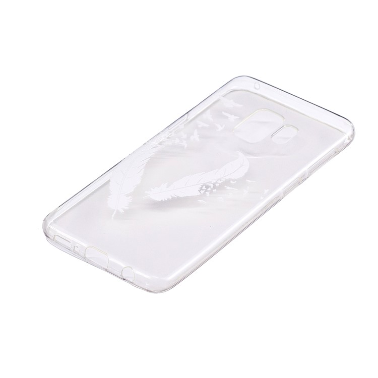 Soft Embossed Pattern Printing TPU Protective Cell Phone Shell for Samsung Galaxy S9 - White Feather-2