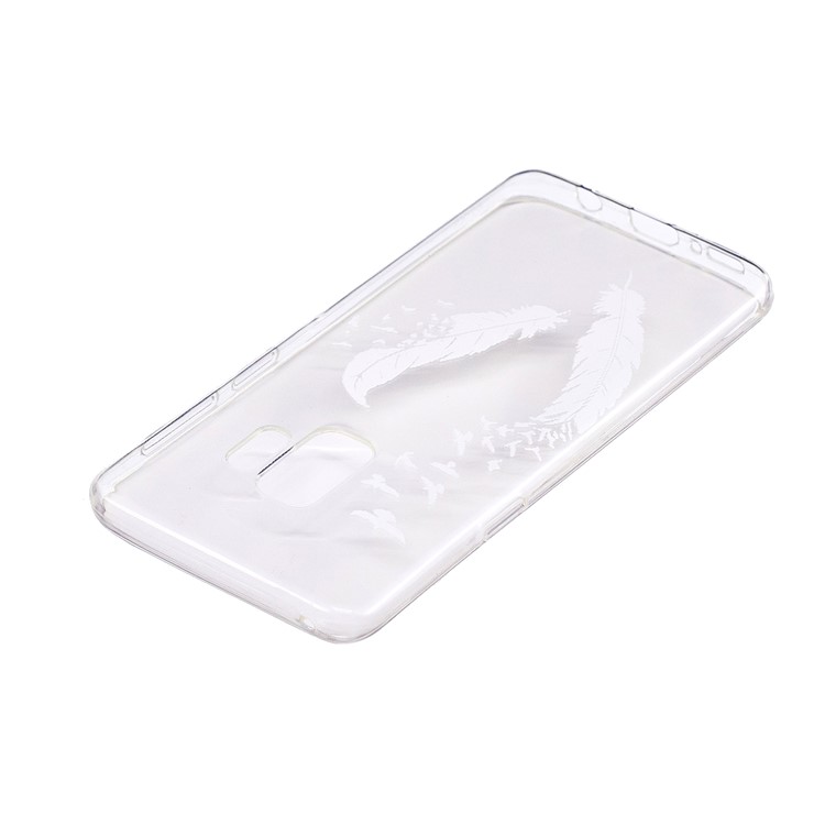 Soft Embossed Pattern Printing TPU Protective Cell Phone Shell for Samsung Galaxy S9 - White Feather-3