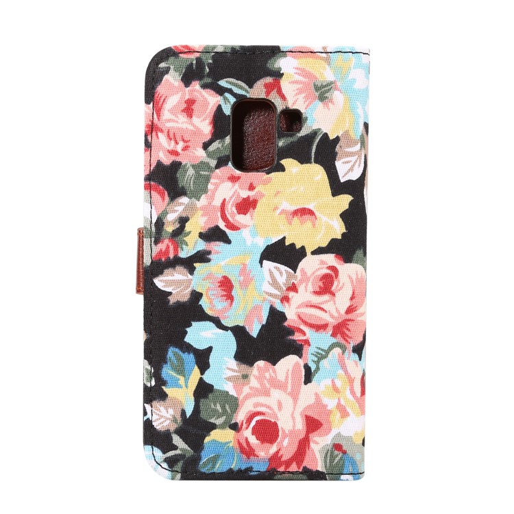 For Samsung Galaxy A8 (2018) Flower Pattern Leather Wallet Case - Black-3