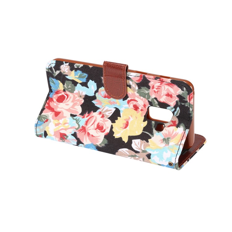 For Samsung Galaxy A8 (2018) Flower Pattern Leather Wallet Case - Black-5
