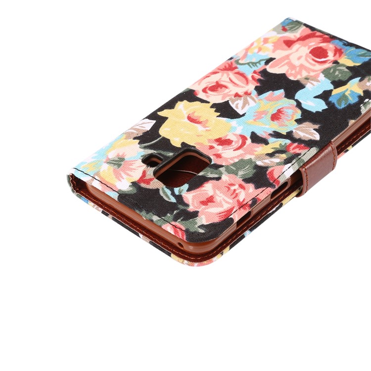For Samsung Galaxy A8 (2018) Flower Pattern Leather Wallet Case - Black-7