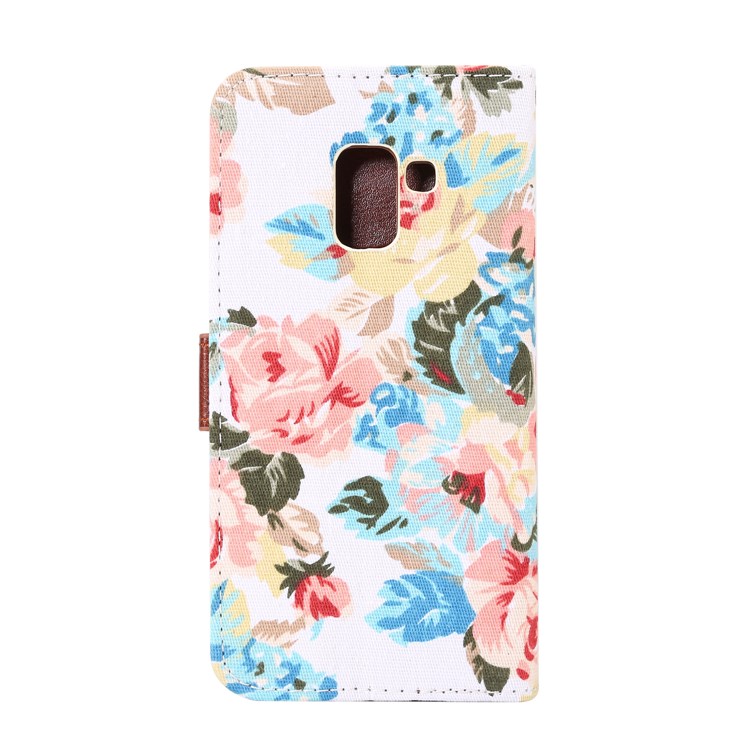 For Samsung Galaxy A8 (2018) Flower Pattern Leather Wallet Stand Phone Cover - White-3