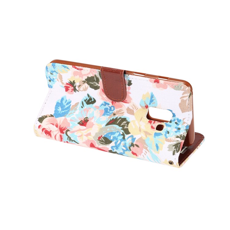 For Samsung Galaxy A8 (2018) Flower Pattern Leather Wallet Stand Phone Cover - White-4