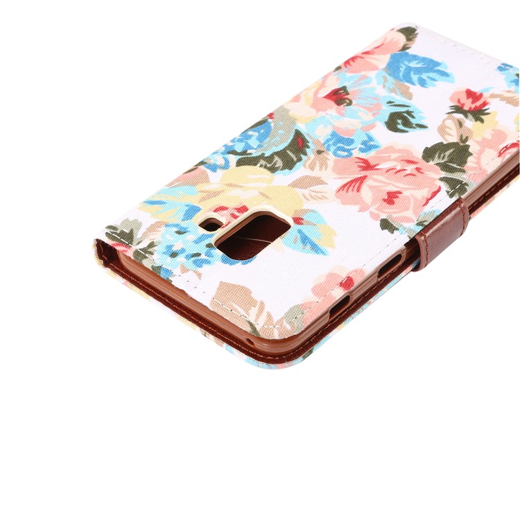 For Samsung Galaxy A8 (2018) Flower Pattern Leather Wallet Stand Phone Cover - White-6
