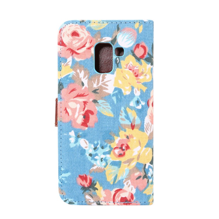 For Samsung Galaxy A8 (2018) Flower Pattern Leather Stand Wallet Mobile Casing - Blue-3