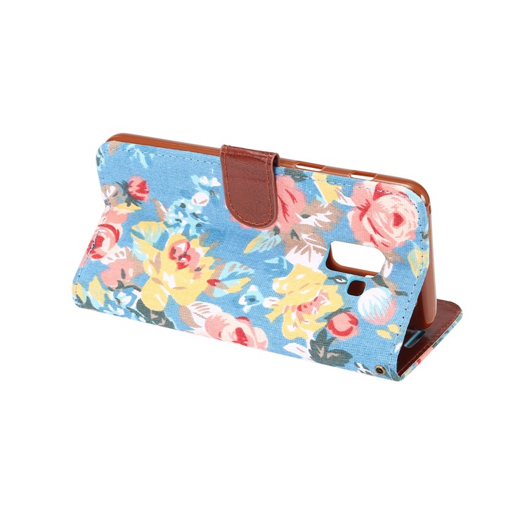 For Samsung Galaxy A8 (2018) Flower Pattern Leather Stand Wallet Mobile Casing - Blue-4