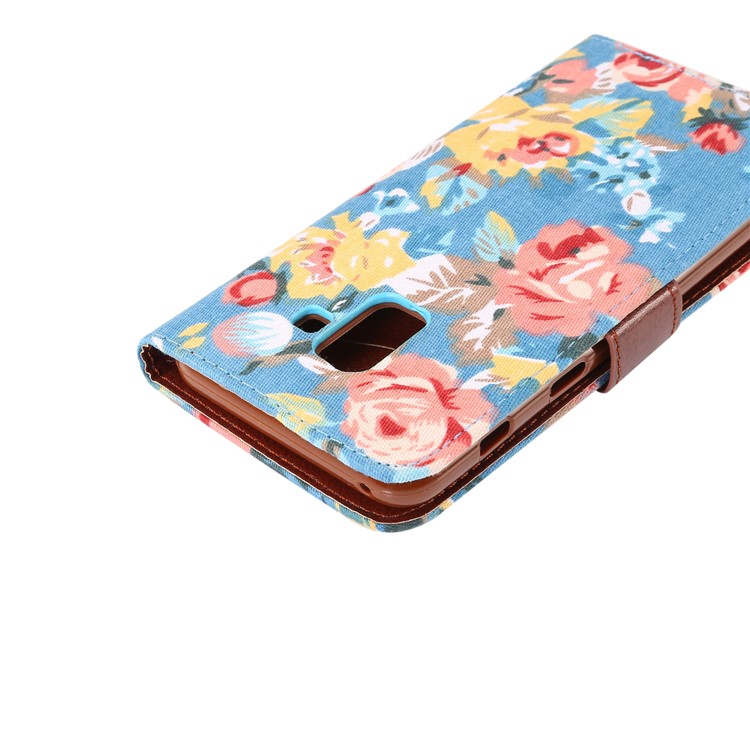 For Samsung Galaxy A8 (2018) Flower Pattern Leather Stand Wallet Mobile Casing - Blue-6