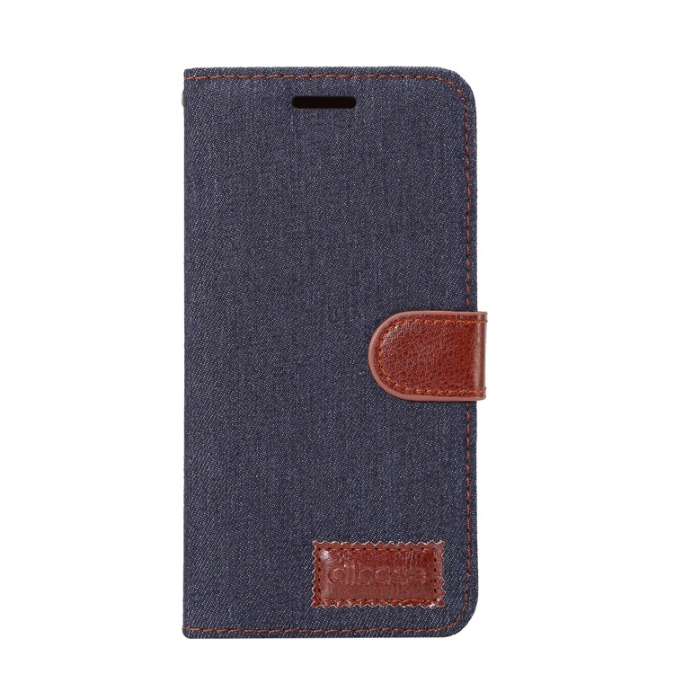 Jeans Cloth Card Holder Stand Leather Case for Samsung Galaxy A8 (2018) - Black Blue-2