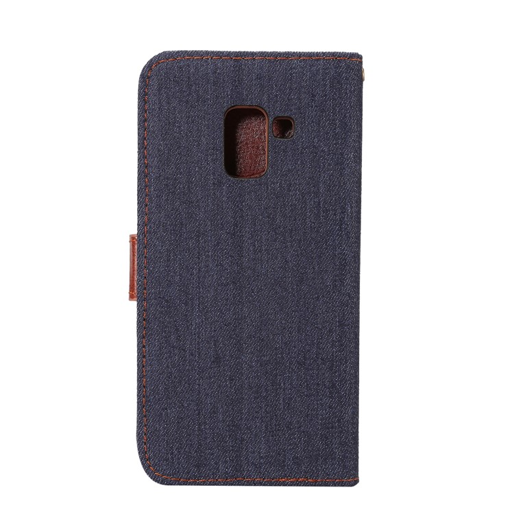 Jeans Cloth Card Holder Stand Leather Case for Samsung Galaxy A8 (2018) - Black Blue-3