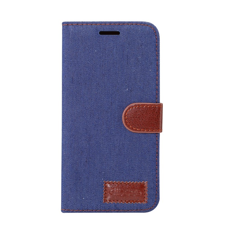 Jeans Cloth Card Holder Stand Leather Cover for Samsung Galaxy A8 (2018) - Dark Blue-2