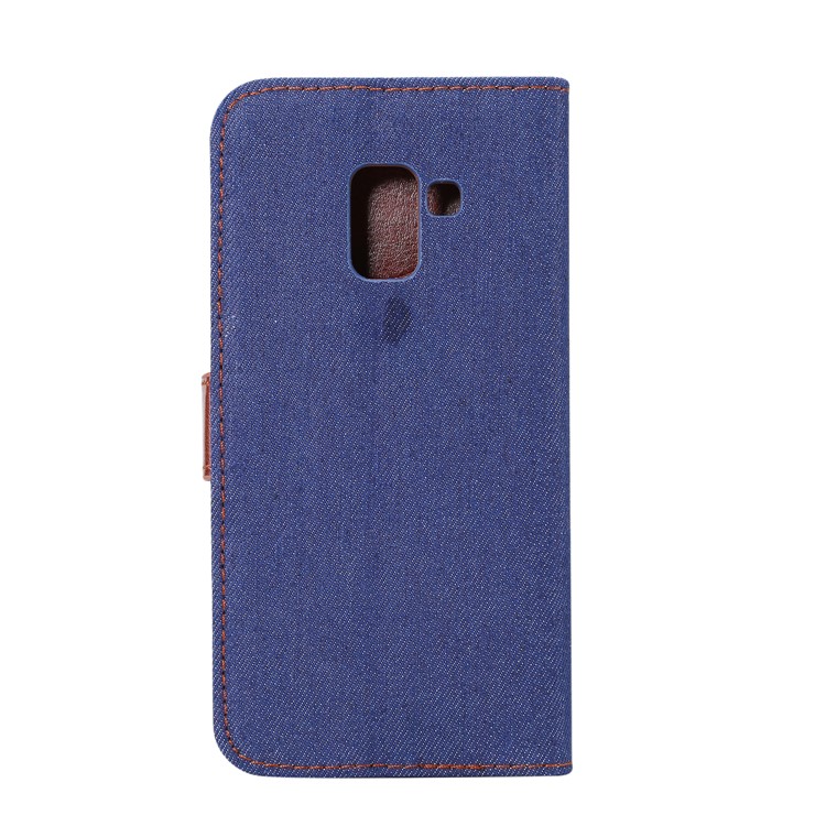Jeans Cloth Card Holder Stand Leather Cover for Samsung Galaxy A8 (2018) - Dark Blue-3