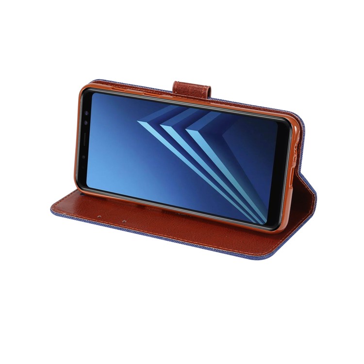Jeans Cloth Card Holder Stand Leather Cover for Samsung Galaxy A8 (2018) - Dark Blue-5
