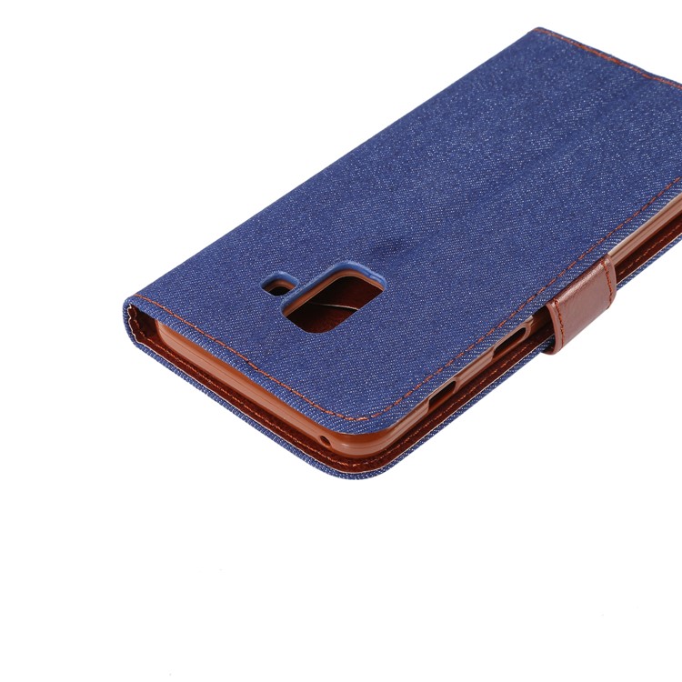 Jeans Cloth Card Holder Stand Leather Cover for Samsung Galaxy A8 (2018) - Dark Blue-6
