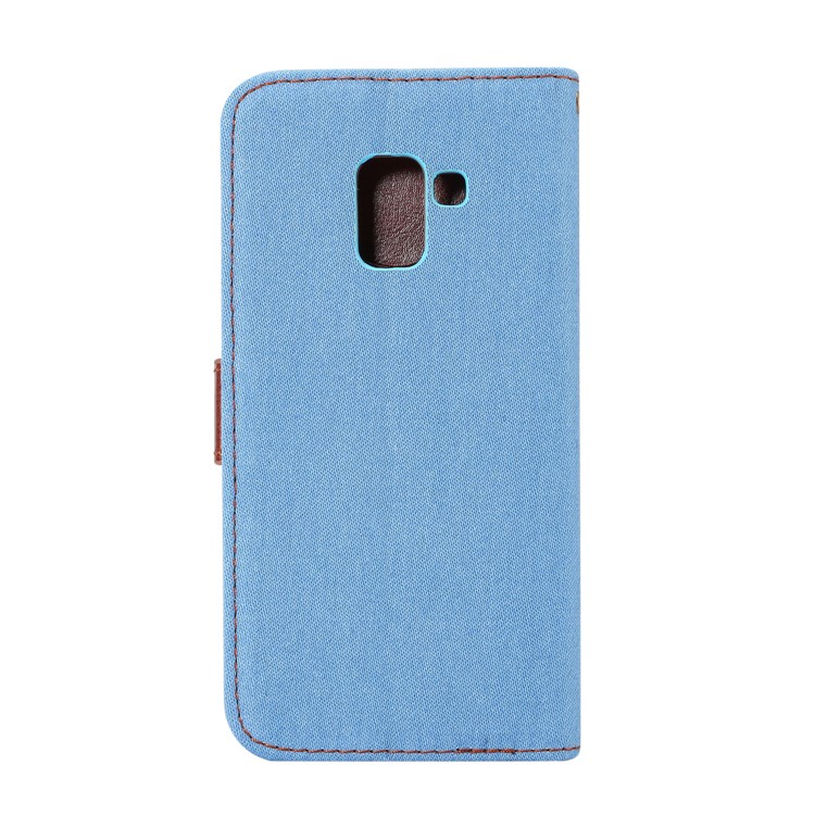 Pano De Calças De Ganga Suporte Para Cartão Suporte De Couro Para Samsung Galaxy A8 (2018) - Bebê Azul-3