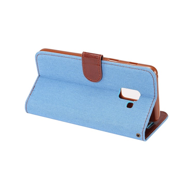 Pano De Calças De Ganga Suporte Para Cartão Suporte De Couro Para Samsung Galaxy A8 (2018) - Bebê Azul-4