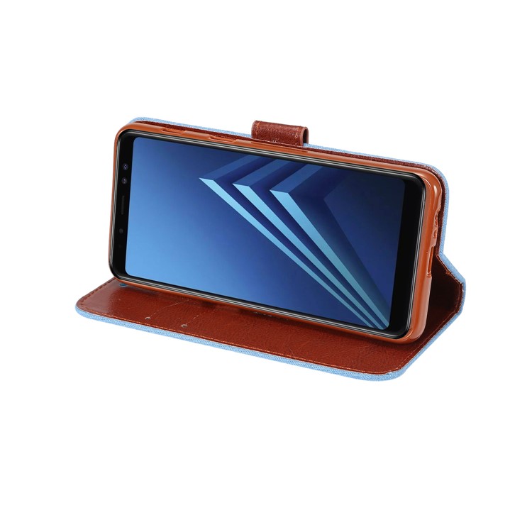 Pano De Calças De Ganga Suporte Para Cartão Suporte De Couro Para Samsung Galaxy A8 (2018) - Bebê Azul-5