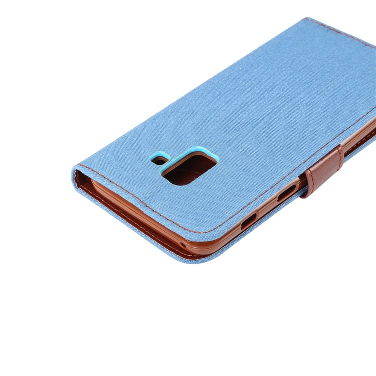 Pano De Calças De Ganga Suporte Para Cartão Suporte De Couro Para Samsung Galaxy A8 (2018) - Bebê Azul-6