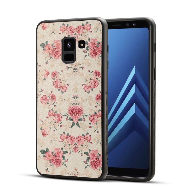Pattern Printing PU Leather Coated PC + TPU Hybrid Case for Samsung Galaxy A8 (2018) - Peony-1