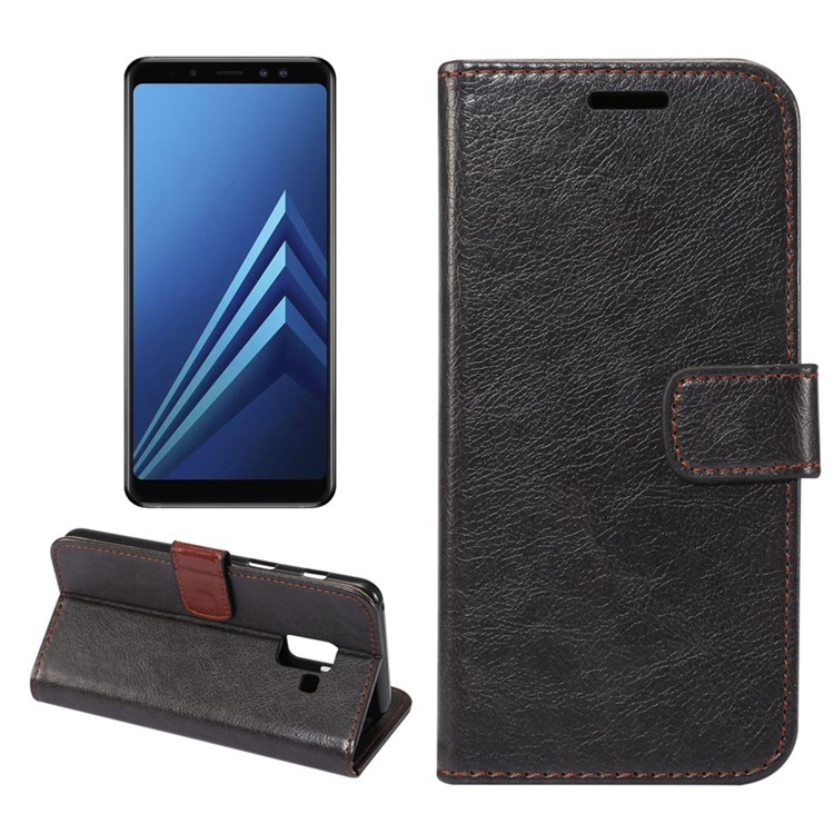 Crazy Horse Texture Leather Wallet Stand Cover for Samsung Galaxy A8+ (2018) - Black-1