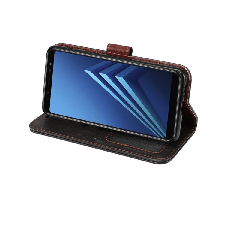 Crazy Horse Texture Leather Wallet Stand Cover for Samsung Galaxy A8+ (2018) - Black-5