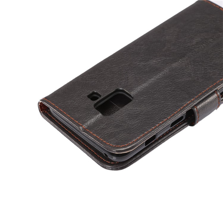 Crazy Horse Texture Leather Wallet Stand Cover for Samsung Galaxy A8+ (2018) - Black-7