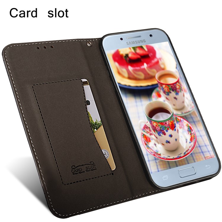 Flip PU Leather Card Holder Stand Case with Magnetic Closure for Samsung Galaxy A3 (2017) - Black-4