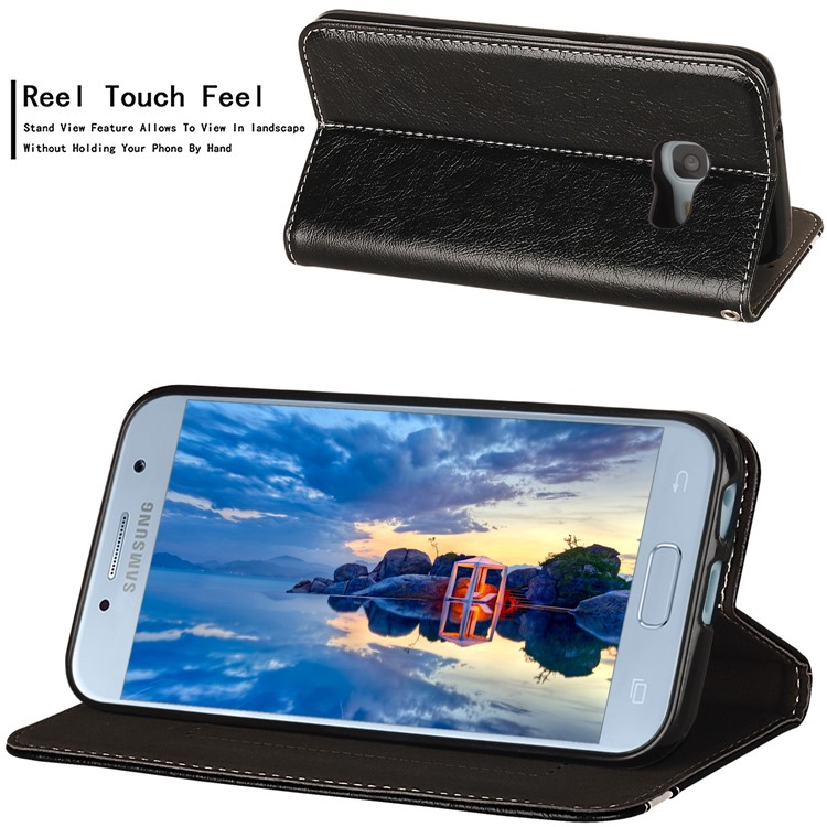 Flip PU Leather Card Holder Stand Case with Magnetic Closure for Samsung Galaxy A3 (2017) - Black-5
