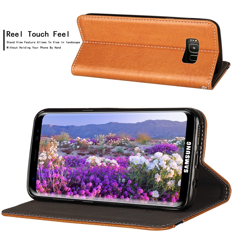 Business Style Auto-absorbed PU Leather Case with Card Holder for Samsung Galaxy S8 Plus SM-G955 - Brown-5