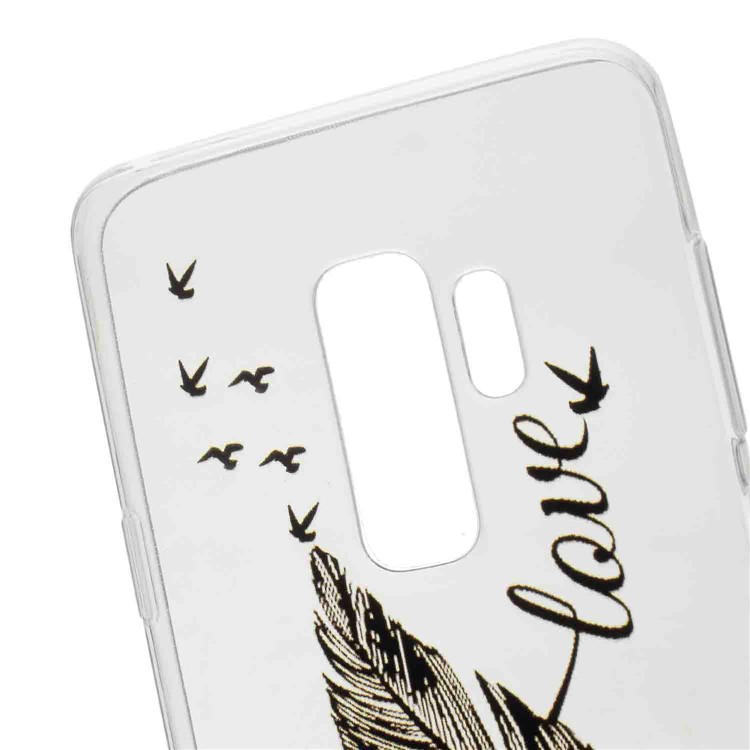 Embossment Patterned TPU Soft Back Case for Samsung Galaxy S9+ G965 - Black Feather and Bird-3