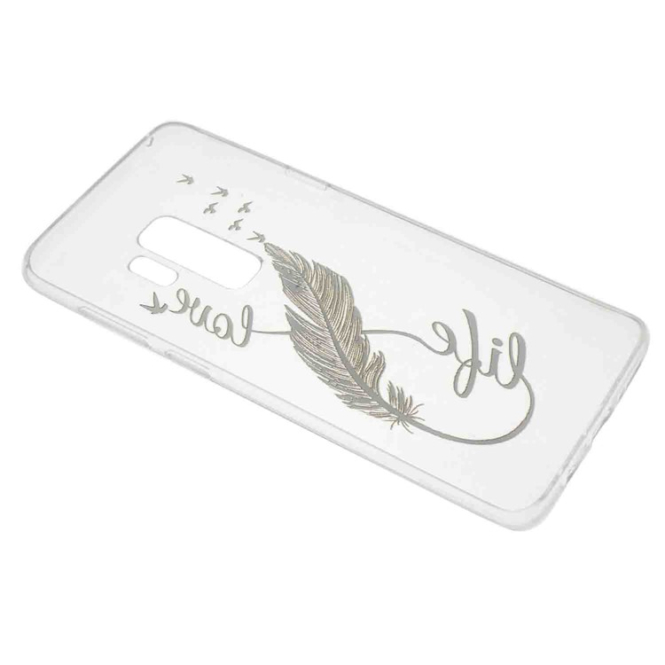 Embossment Patterned TPU Soft Back Case for Samsung Galaxy S9+ G965 - Black Feather and Bird-4