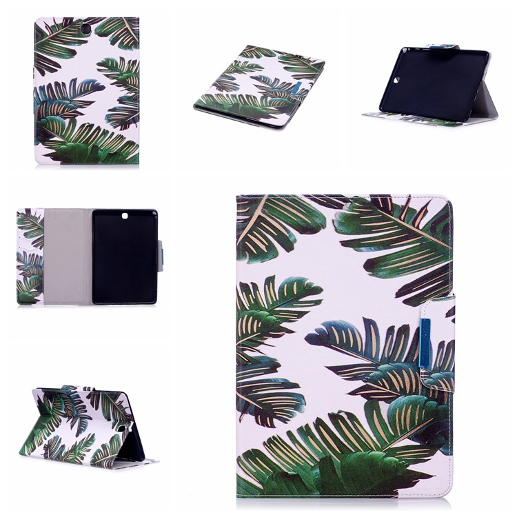 Pattern Printing PU Leather Smart Case Cover for Samsung Galaxy Tab A 9.7 T550 T555 - Green Leaves-7