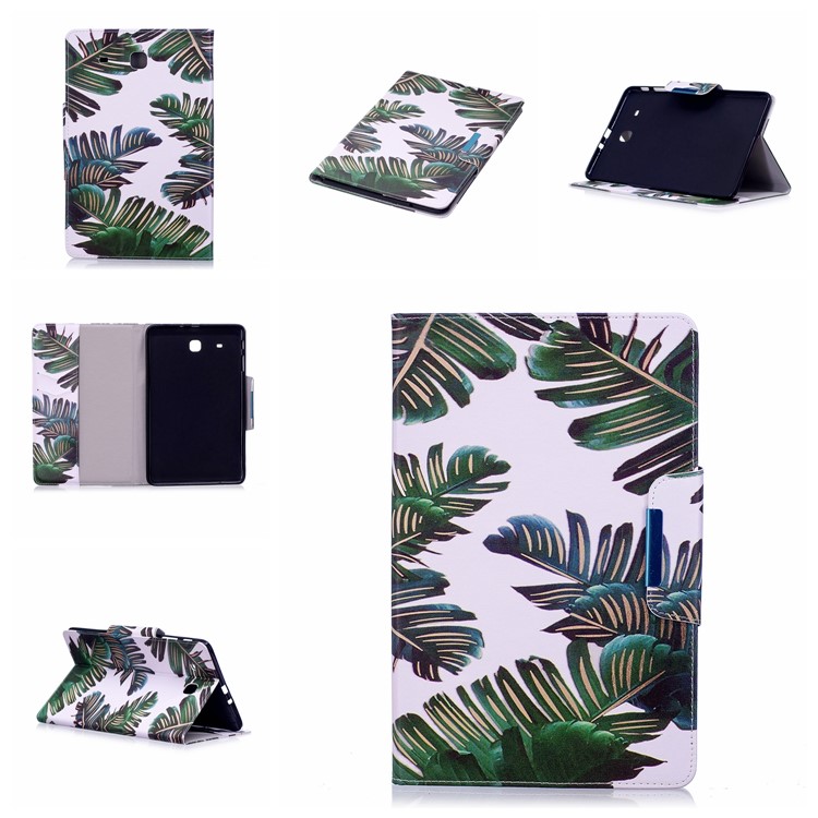 Pattern Printing Smart Leather Stand Case for Samsung Galaxy Tab E 9.6 T560 - Banana Leaves-1