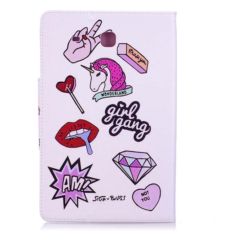 Pattern Printing Smart Leather Stand Cover for Samsung Galaxy Tab E 9.6 T560 - Girl Gang Elements-2