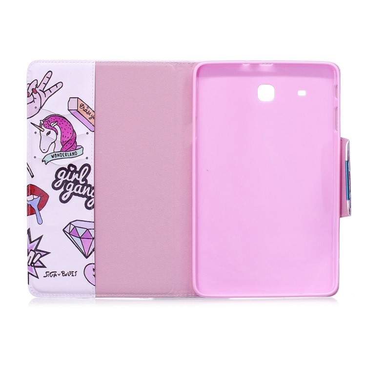 Pattern Printing Smart Leather Stand Cover for Samsung Galaxy Tab E 9.6 T560 - Girl Gang Elements-3