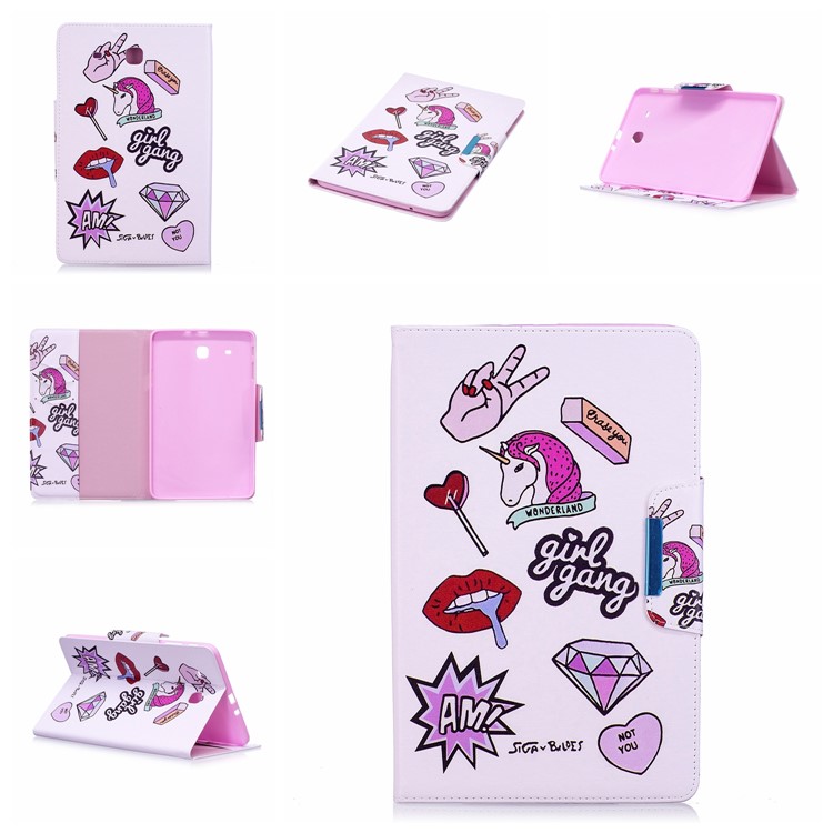 Pattern Printing Smart Leather Stand Cover for Samsung Galaxy Tab E 9.6 T560 - Girl Gang Elements-7