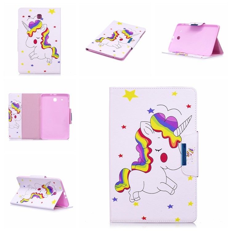 Pattern Printing Smart Leather Stand Shell Case for Samsung Galaxy Tab E 9.6 T560 - Shy Unicorn-7